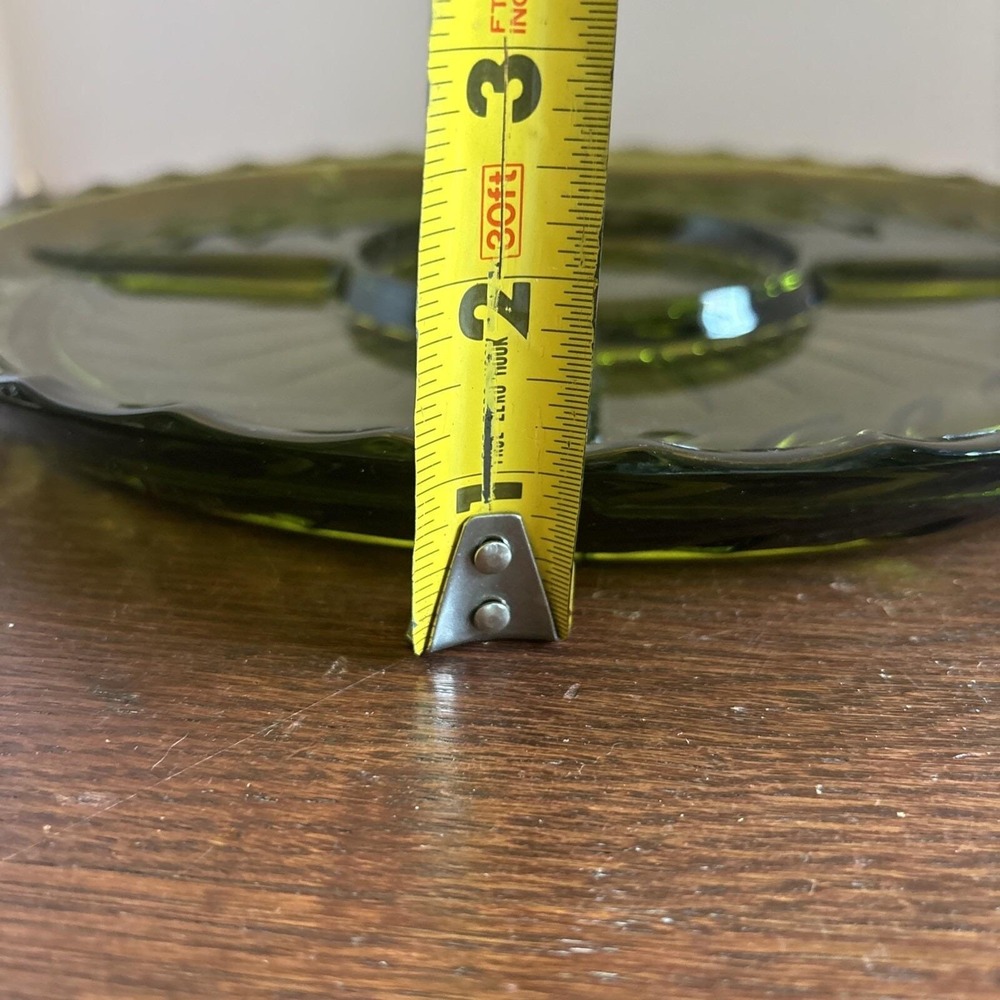 Vintage Indiana Vintage Avocado Green Glass Divided Relish Serving Platter Round - Picture 5 of 9
